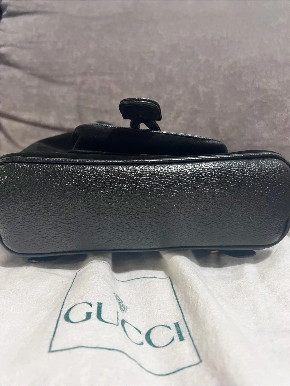 Gucci Black Suede & Leather Bamboo-Handle Drawstring Backpack